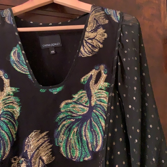 Cynthia Rowley metal contrast black blouse. - Picture 4 of 8